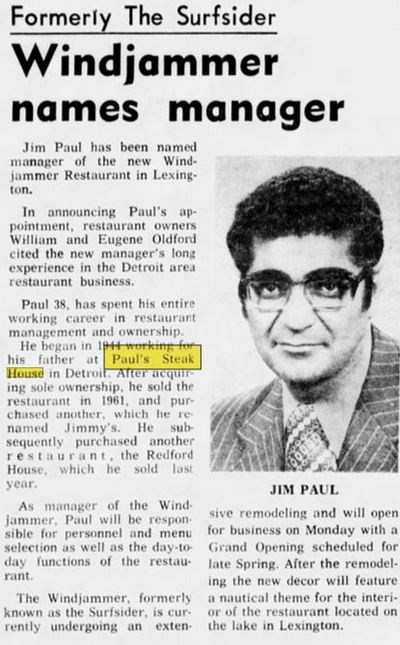 Pauls Steak House - Mar 1972 Article